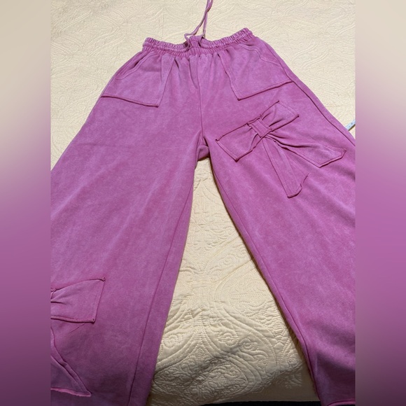 H022 NWT Sage + Fig Top M pp27 Pants L W15 Dusty Pink Bow Lounge Pants Set - Picture 11 of 16
